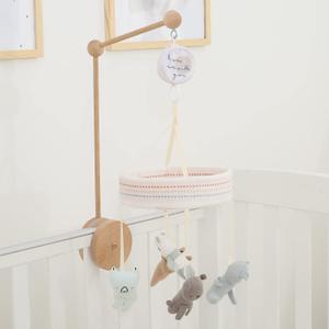 Baby Crib Mobile Musical Nursery Mobiles for Bassinet with Wooden Holder, Animal Toys Crib Mobile with Music for Baby, White