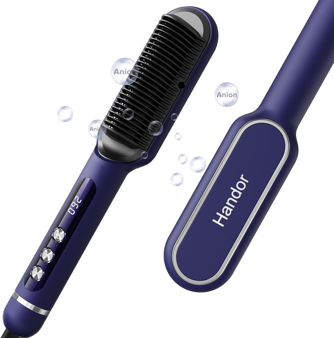 Advanced Negative Ionic Hair Straightener Brush with 9 Temp Settings & Anti-Scald LED Display, 20s Fast Heating 250F to 410F, Effortless Styling for Silky Smooth, Frizz-Free Hair, Blue
