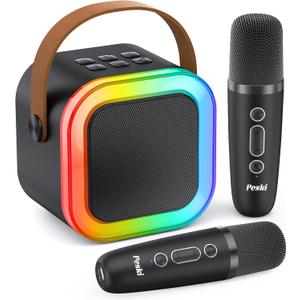 Karaoke Player, Karaoke Machine for Adults, Portable Bluetooth Mini Karaoke Microphone Singing Speaker Player with 2 Wireless Mic, All Smartphones,Birthday, Family,Home Party(Black)