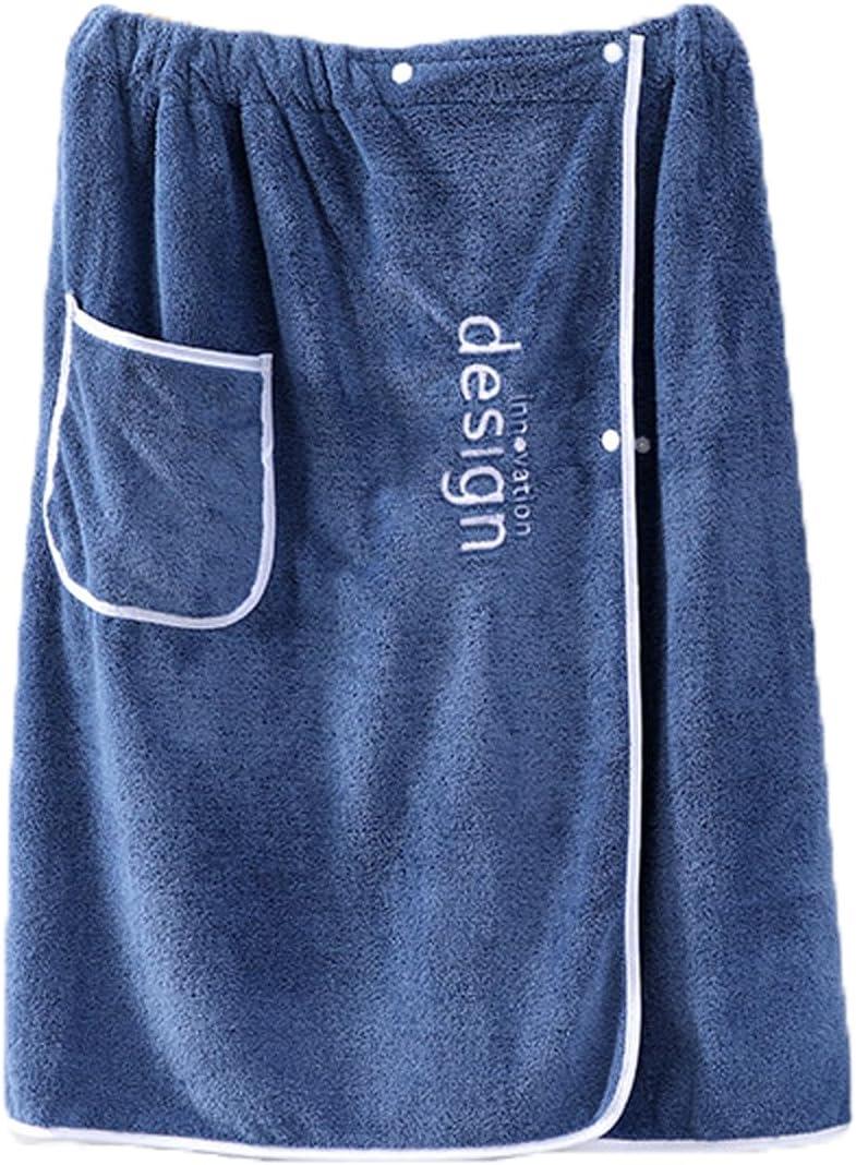 PURFUN Men Boys Soft Wearable Bath Towels Soft Adjustable High Hydroscopicity Bathroom Pool Beach Spa Bathing Shower Cover Up Wrap Around Towel with Elasticated Band (White Edge/Blue)