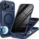 BERFY for iPhone 17 Pro Case, Compatible with MagSafe, Built-in Privacy Screen Protector, Camera Protection, Shockproof Full Body Phone Case 6.3", Translucent Deep Blue