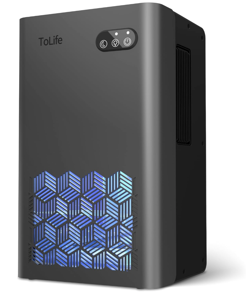 ToLife Dehumidifiers for Home, 1000 sq.ft Dehumidifier for Basement Bathroom Bedroom with 95 OZ Water Tank, Auto Shut Off 7 Colors LED Light, Grey