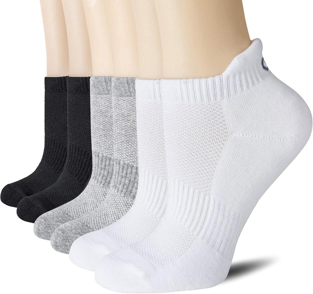 CS CELERSPORT 6 Pairs Ankle Athletic Running Socks Low Cut Sports Tab Socks for Men and Women (Small, White*2+grey*2+black*2 (6 Pairs))