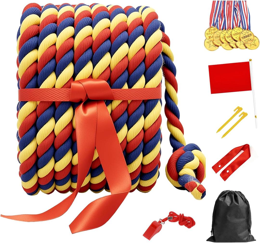 40FT Tug of War Rope for Summer Games, Natural Twisted Cotton Rope Outdoors Yard Backyard Camping Lawn Game for Team Building Activities Field Day Family Reunion Birthday Party