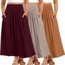 Ficerd 3 Pack Plus Size Maxi Skirts for Curvy Women Pockets Casual 2026 Boho Summer Flowy Long Skirt a Line High Waist Dress, XL