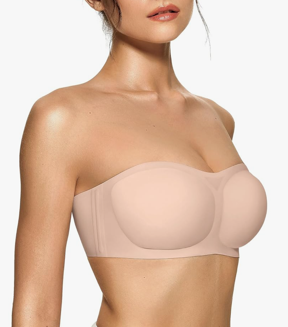 OEAK Womens Strapless Bras Push Up Bandeau Bra Non Slip Wireless Supportive Padded Bras Seamless Comfortable Tube Bra M
