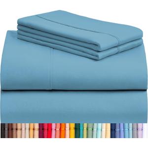 LuxClub Twin XL Sheets - Soft Twin Bed Sheets for Boys and Girls, 4 PC Deep Pockets 18" Eco Friendly Wrinkle Free Kids Fitted Sheets Machine Washable Hotel Bedding Silky Soft - Light Blue Twin XL