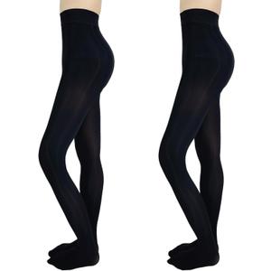 2-Pack Slightly Transparent Tights for girls & women, High Elasticity Sheen Pantyhose, For Work Dance Casual (Black, M)