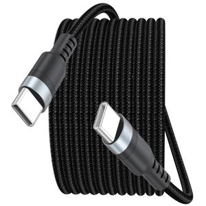 15ft USB C Cable Fast Charging 60W, Long USBC to USB-C Charge Cord 15 Foot Type C 2.0 480Mbps Data Transfer Black Braided Male for iPhone 17/16/15, Galaxy S25/24/23, Security Camera, PS5, Xbox