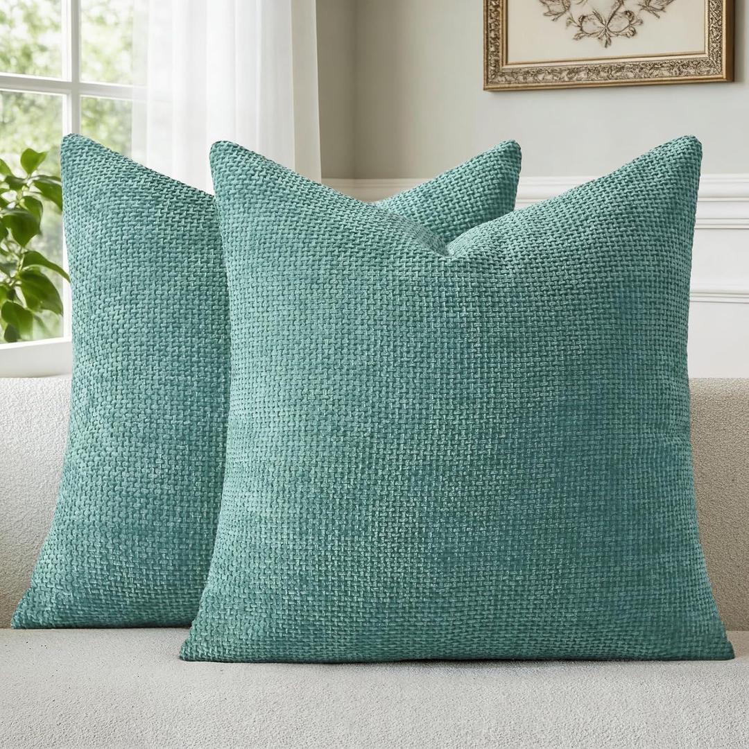 a moment Teal Chenille Throw Pillow Covers 18x18 Inch Pack of 2 Modern Decorative Throw Pillow Covers Farmhouse Cross Covers Home Decor for Sofa Bedroom Living Room
