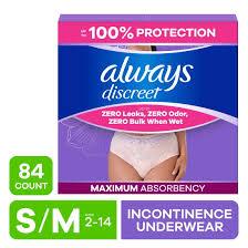 2Packs Always Discreet Adult Diapers for Women, Incontinence Underwear, Postpartum Essentials, Disposable Briefs, Max Absorbency, Bladder Leak Protection, Small/Medium, 42Pcs