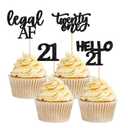 Gyufise 24Pcs Black Glitter 21st Birthday Cupcake Toppers Legal A Cake Decorations Hello 21 Twenty One Cupcake Picks for 21st Birthday Cake Decorations Supplies