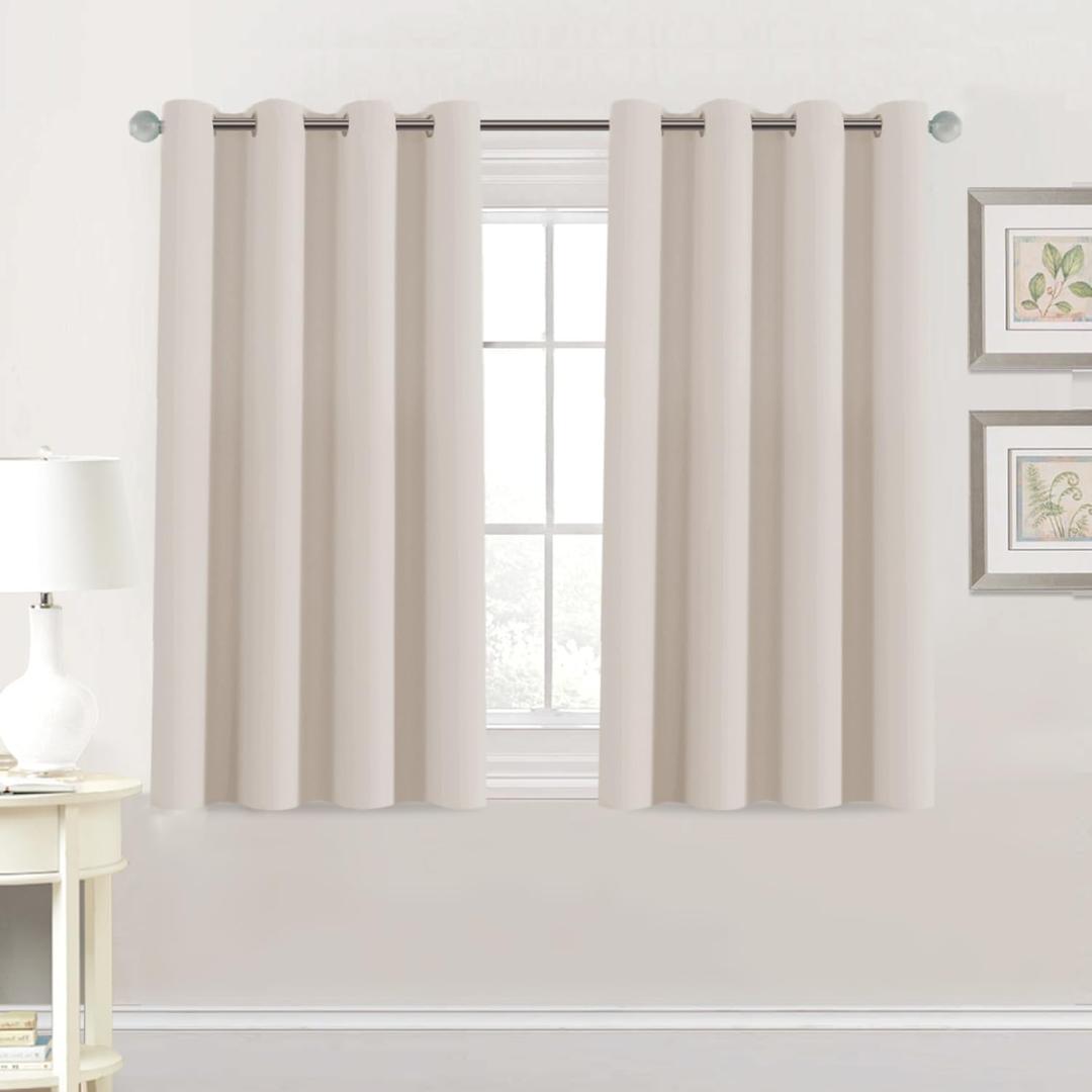 H.VERSAILTEX Blackout Curtain for Living Room Small Window Kitchen Blackout Curtains 45 inch Length Energy Saving Solid Grommet Blackout Drape, One Panel, Natural, 52" W x 45" L