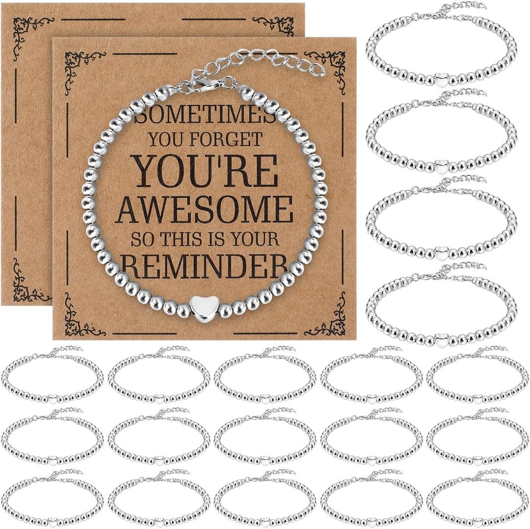 Huquary 20 Pcs Inspirational Gifts for Women Bracelet Bulk Appreciation Gifts for Girls Charm Bracelets Employee Motivational Bracelets for Coworkers Friends(Sometimes You Forget You're Awesome)