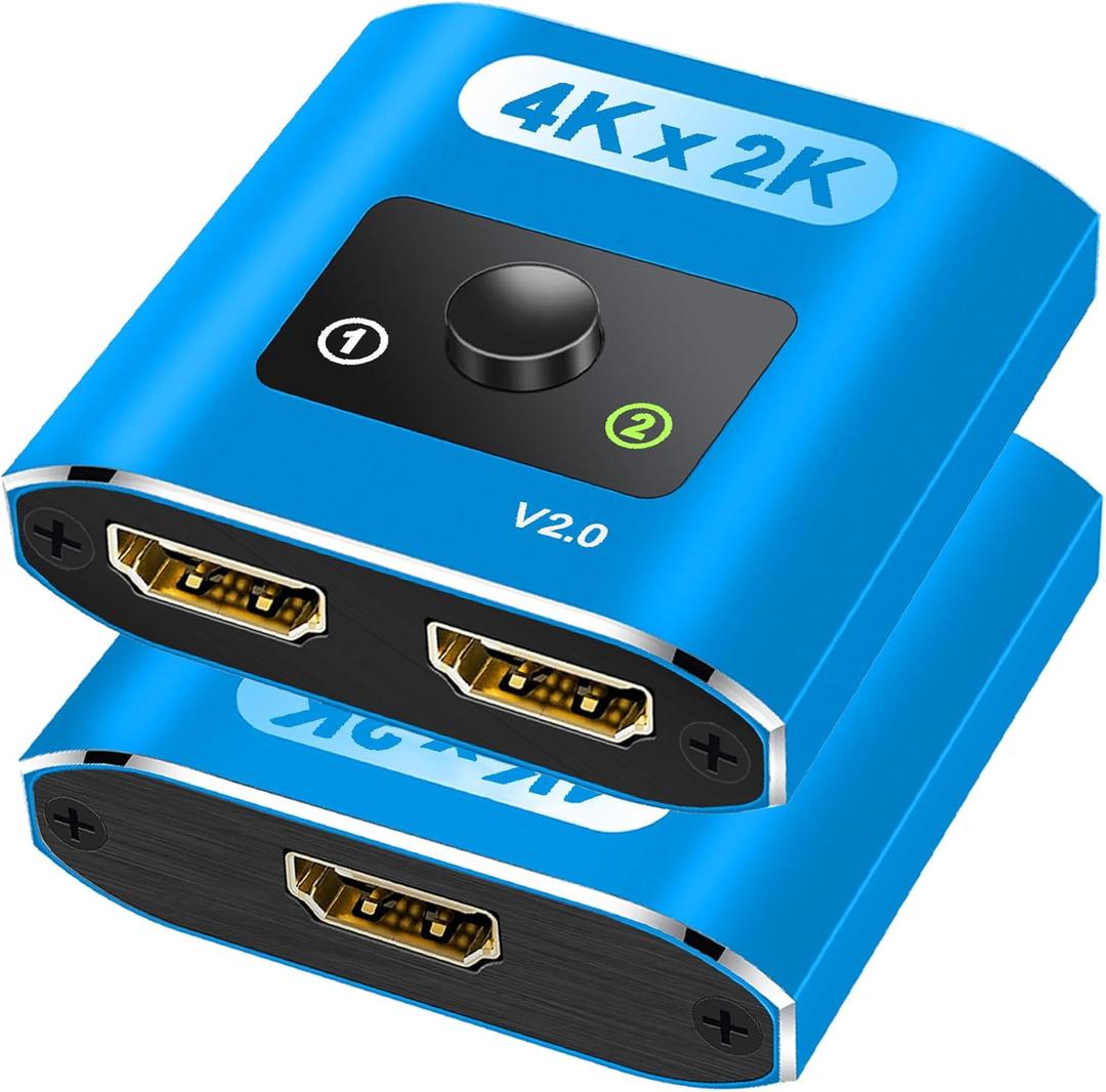 HDMI Switch Splitter 4K@60Hz, Aluminum Bi-Directional HDMI 2.0 Switcher, HDMI Splitter 1 in 2 Out/ 2 in 1 Out, Support 4K 3D HDR for Xbox, PS5/4/3, Fire Stick, Roku, HDTV, Projector, Computer (Blue)