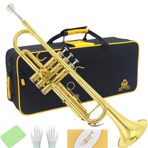 Trumpet Instrument,Band & Orchestra Musical Instruments for Beginners,With trumpets case,Mouthpiece,Cloth and Gloves (Golden)