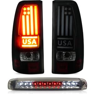 Tresound Tail Light + 3rd Third Brake Cargo Lamp for Chevy Silverado 1500 2500 99-02, 1500 2500 HD 01-02, GMC Sierra 1500 2500 99-03, 1500 2500 HD 01-03 High Mount Stop Light Rear LED Taillight