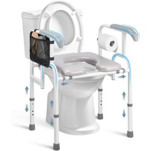 Raised Toilet Seat with Handles - 500 lbs Capacity, Extended Forward Handles for Elderly, Adjustable Toilet Seat Risers for Seniors, Toilet Seat with Handles Handicap & Pregnancy Support