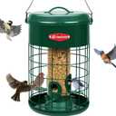 Kingsyard Upgraded Metal Squirrel Proof Caged Bird Feeder for Outdoor Hanging, 4 LBS Large Capacity Tube Bird Feeder with 4 Feeding Ports & Perches, Weatherproof Seed Tray, Green
