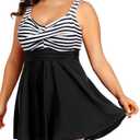 Tempt Me Women's Plus Size Swim Dress - One Piece Swimsuits Tummy Control Bathing Suit Swimwear 2025, Black White 22W