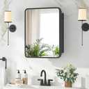 Medicine Cabinet with Mirror, 14x18 Inch Black Bathroom Mirrored Cabinet, Metal Framed Wall Cabinet with Beveled Mirror, Modern Surface Mount or Recessed Medicine Cabinet with Storage