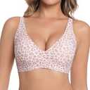 Jelly Wireless Bra for Women Deep V Push Up Seamless T-Shirt Bras Comfortable Plunge No Underwire Bra with Adjustable Straps Everyday Bras Leopard Pink, M