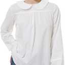 BEAUTELICATE Women Edwardian Shirt Petter Pan Collar Back Buttons Long Puff Sleeve Victorian Blouse (White, L)