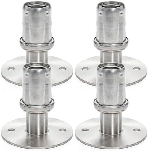 Mezchi 4 Pack Adjustable Stainless Steel Flanged Feet, 3-1/2" Diameter Round Base Leveling Furniture Legs, Heavy Duty 1500LB Capacity Cabinet Levelers, Closet Rod Flange Holder for 1-5/8" OD Tubing