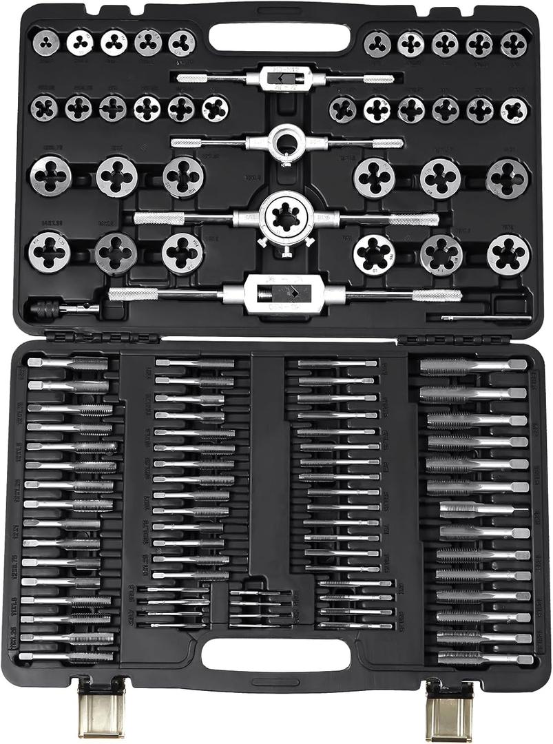 VEVOR Tap and Die Set, 110-Piece Include Metric Size M2 to M18, Bearing Steel Taps and Dies, Essential Threading Tool for Cutting External Internal Threads, with Complete Accessories and Storage Case