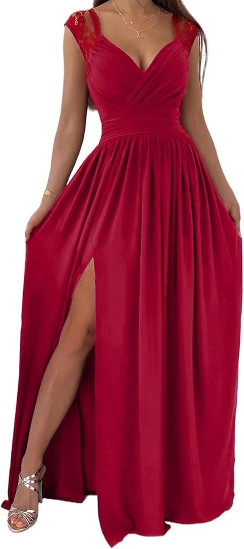 Dokotoo Womens 2025 Formal Dresses Wrap V-Neck Ruched Sexy Bridesmaid Wedding Guest Maxi Dresses XXL