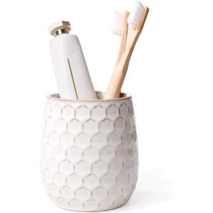 Brush Holder for Bathroom - Ceramic Toothbrush Cup White Toothbrush Holders Countertop, Makeup Brush Holder Pen Holder, 3.62" x 3.62" x 3.93", ANTIS'S HOME
