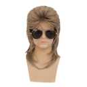 Swiking Mens Mullet Wig Light Brown Retro 70s 80s Disco Rocker Curly Punk Fancy Party Halloween Cosplay Costume Wigs (Light Brown)