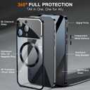 [Full Camera Protection& Mechanical Lock]Magnetic Privacy Case for iPhone 16 Pro [Compatible with MagSafe] [CD Metal Ring]Full Body Shockproof Metal Bumper, 9H Anti Peeping Glass Cover-Black