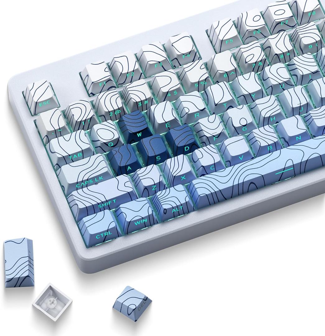 XVX Shine Through Keycaps, Side Print PBT Keycaps 75 Percent Dye Sub, 131 Keys Cherry Profile Custom Keycaps 60 Percent, Wave of Kanagawa Double Shot Keyboard Key caps for Mechanical Keyboards