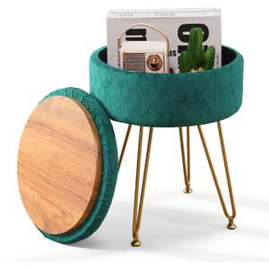 Cpintltr Velvet Storage Ottoman Round Footrest Stool Multifunctional Upholstered Ottoman Modern Accent Vanity Stools Tray Top Coffee Table Suitable for Living Room Bedroom Entryway Emerald