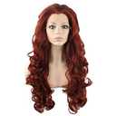 MX angel Long Wavy Celebrity Lace Front Wig Half Hand Tied Heat Resistant Fiber Fashion Burgundy Red Synthetic Hair Wig
