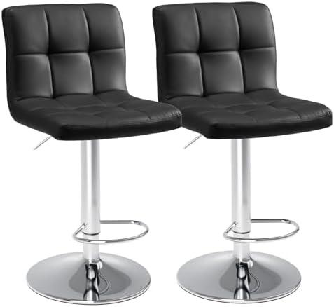 SMUG Bar Stools Set of 4, PU Leather Adjustable Swivel Barstools with Back, Armless Hydraulic Kitchen Counter Height Bar Stools, Thickened Seat Cushion Square Island Barstools