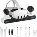 Fast Charging Station for Meta Quest 3 Charging Dock Drop-in Charging Headset Controllers Stand with 2 Rechargeable Batteries for Quest 3 Accessories - S3