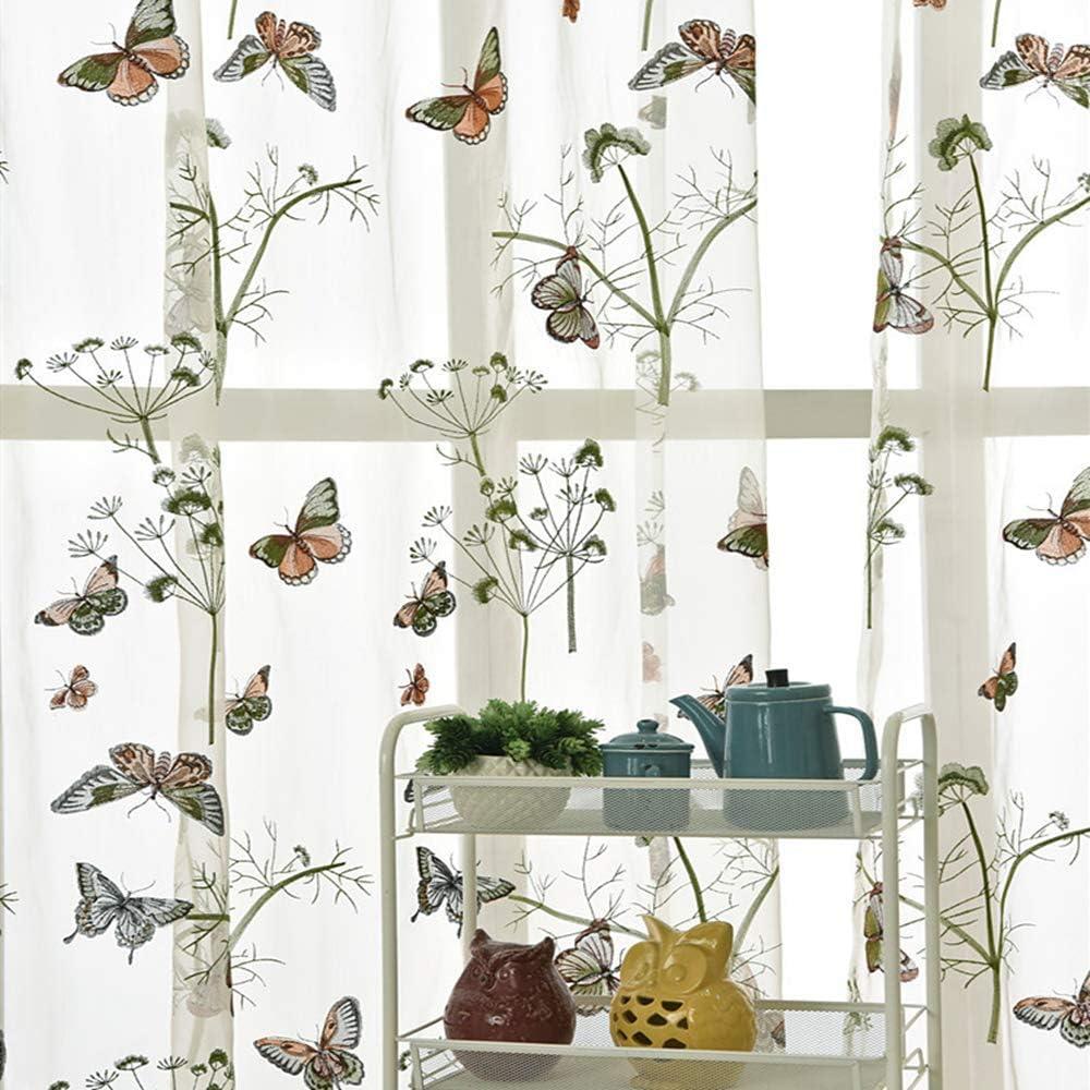 Embroidered Butterfly Window Semi Sheer Curtains for Kids Room Country Style Dandelion Pattern Room Divider Rod Pocket Tulle Gauze Voile Panel Drapes for Living Room 1 Panel W52 x L63 inch