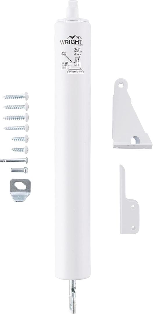 Wright Products Heavy-Duty Pneumatic Storm Door Closer Durable, Adjustable, Quiet-Closing with Hold-Open Feature (Transitional, White)