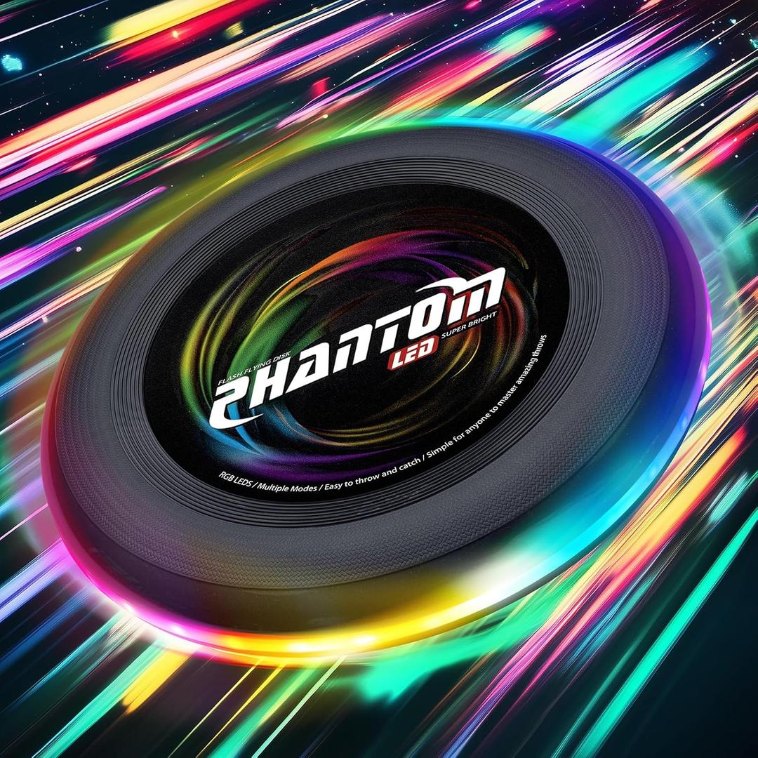 Light Up Flying Disc - 16 Million Colors RGB or 50 LEDs, Ultra Bright, 13 Light Modes, Rechargeable, Waterproof, Christmas Stocking Stuffers Gift, Camping Toy for Kid/Teen/Adult, 175g (9 Inch (Black Disc))