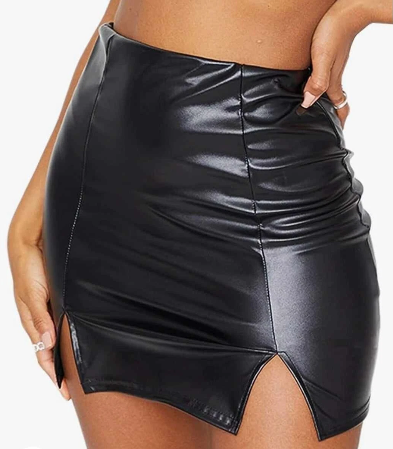 Just Quella Black Faux Leather Split Hem Mini Skirt Size Medium