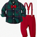 Baby Boy Clothes Gentleman Outfits Infant Bodysuit Long Sleeve Shirt Size 0-3 (Red,Green)