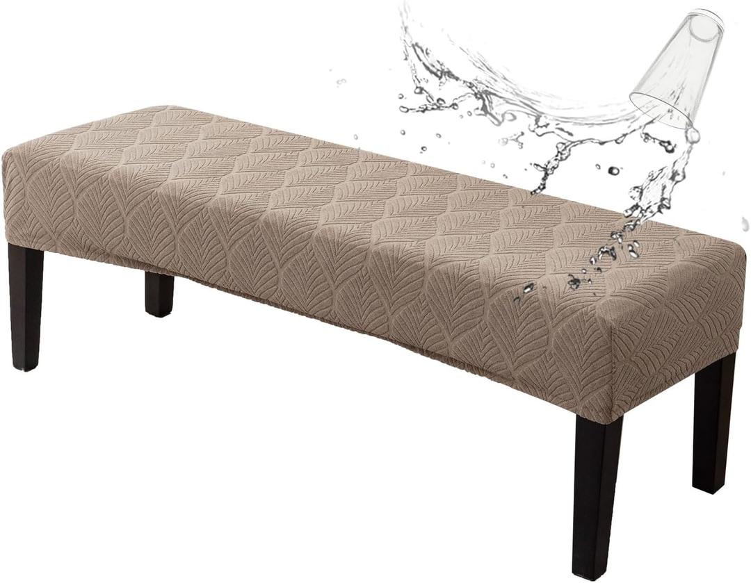 Genina Waterproof Dining Room Bench Covers, Stretch Jacquard Bench Seat Protector Cover, Rectangular Bench Cover for bedrooms, Living Rooms, Kitchens, Removable, Washable (Taupe) (Leaf)