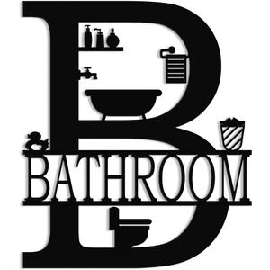 XORT Metal Bathroom Wall Decor, Farmhouse Metal Bathroom Wall Art, Funny Bathroom Sign for Modern Home Hanging Decorations. (Black - 12 x 14 inch) (Black - Bathroom Sign)
