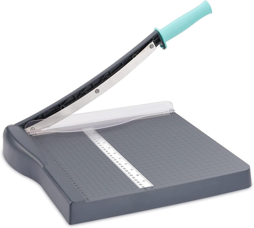 Paper Cutter, Paper Slicer with Safety Guard and Blade Lock, 12" Cut Length Guillotine Paper Cutter with 16 Sheet Capacity, Paper Cutters and Trimmers for Cardstock Cardboard (Gray) (Black)
