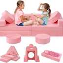HOMFINE 16pcs Modular Kids Play Couch, Child Kids Couch Building Fort, Bedroom and Playroom Furniture for Toddlers, Convertible Foam and Floor Cushion for Boys and Girls, Pink