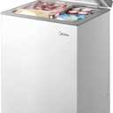 Midea MERC04C4BAWW Chest Freezer, 3.5 Cubic Feet Freezer With Removable Basket, Interior LED Light, Adjustable Temperature, For Kitchen Apartment Office, White
