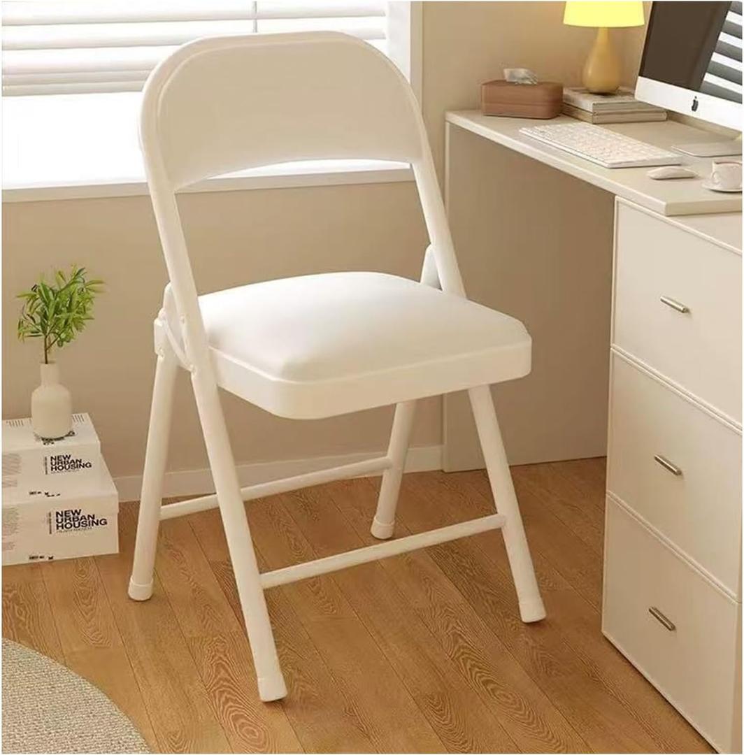 Folding Chair, Desk Chair, PU Padded Heavy-Duty Steel Frame Chair, Space-Saving & No Assembly Required, Ideal for Home Office Dorm Dining, Perfect Extra Guest Seating (White), 31.1"x17.7"x17.7"