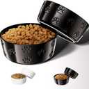 Ceramic Dog Bowl Set of 2 with Anti-Skid Base - 7.5" Wide x 3" Tall Ceramic Dog Bowls for Large Dogs - 6 Cup Capacity Food and Water Bowls for Dogs - Rubber Bottom Pet Bowl Set of 2 for Large Pets (Black)